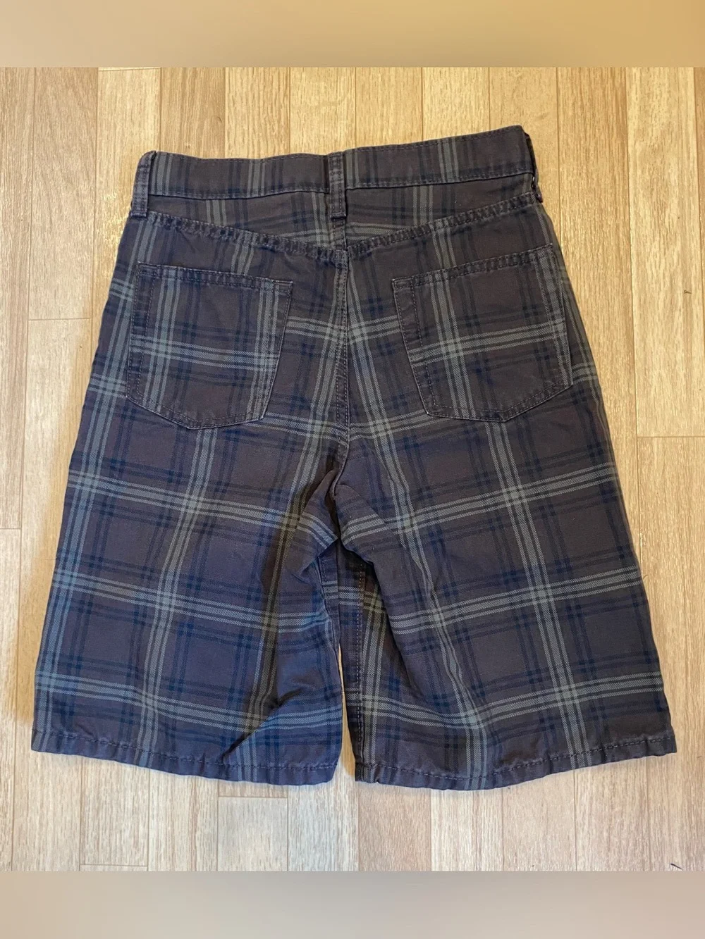 Below Knee Plaid Super Baggy Canvas Brown Boys Shorts Size 12